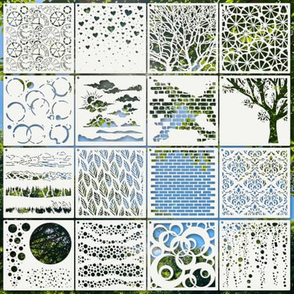 Texture Stencils for Crafts Reusable 16Pcs Stencils(5.9X5.8 Inch) - color: Texture 15