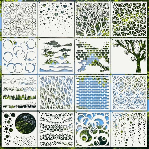 Texture Stencils for Crafts Reusable 16Pcs Stencils(5.9X5.8 Inch) - color: Texture 15