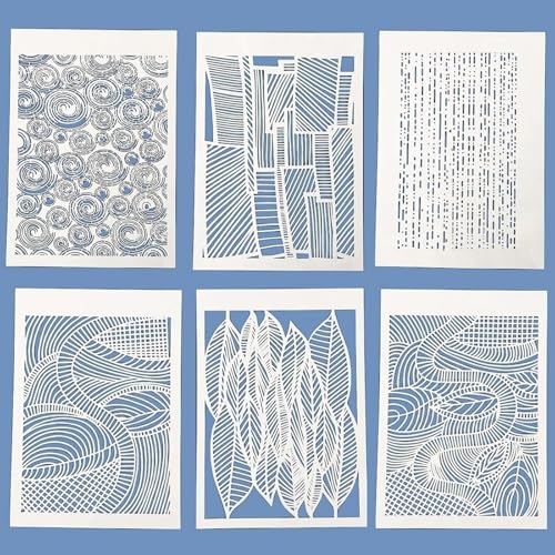 TIAMECH 6 Pcs A4 Reusable Geometric Texture Stencils for Painting