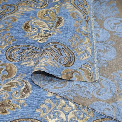 TinaKim Upholstery Fabric, Damask Chenille, for Recover Furniture Chairs Couch Material (Blue, 10 Yard) - color: Chenille Damask Blue, size: 10 yard pre cut
