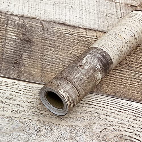 Yun-aeon Natural Wood-Grey Contact Paper Peel and Stick Wallpaper - color: Natural Wood-grey, size: 17.3" x 236"