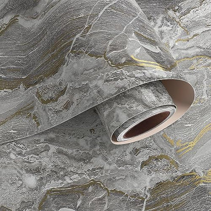 VaryPaper 15.7''x78.7'' Glossy Marble Countertop Contact Paper Waterproof Marble Wallpaper Peel and Stick Counter Top Covers Removable Self Adhesive Granite Vinyl Wrap for Kitchen Cabinets Desk Table - color: Glossy-Grey Gold, size: 15.7" x 78.7"