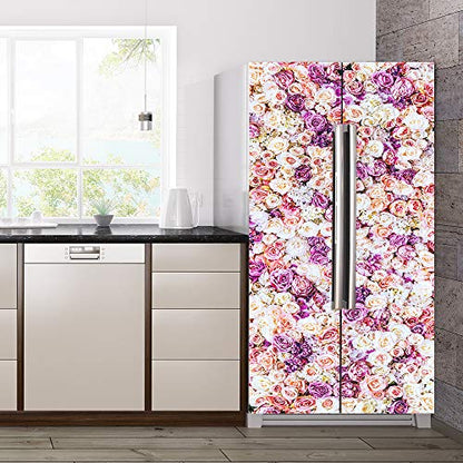 Nature Art Self Stick Vinyl Door Mural Sticker, Peel and Stick Removable Refrigerator Wrap Decal, Sweet Roses, 32.3x78.7, 2 Pcs Set - color: Sweet Roses