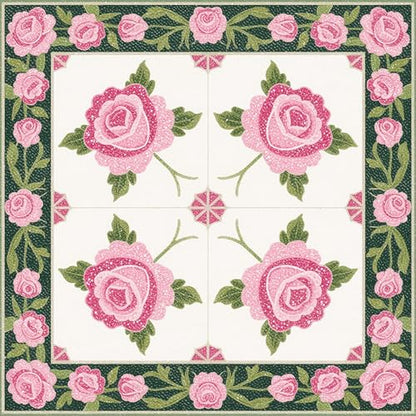HOMETITUTE Pink Rose Green Border Peel Stick Floor Tile 12x12 Vinyl - color: Pink#1