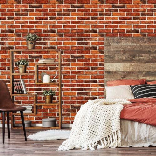 Abyssaly Brick Wallpaper Peel and Stick Red Bricks Wrapping Paper - color: Red, size: 17.7" x 393.7"
