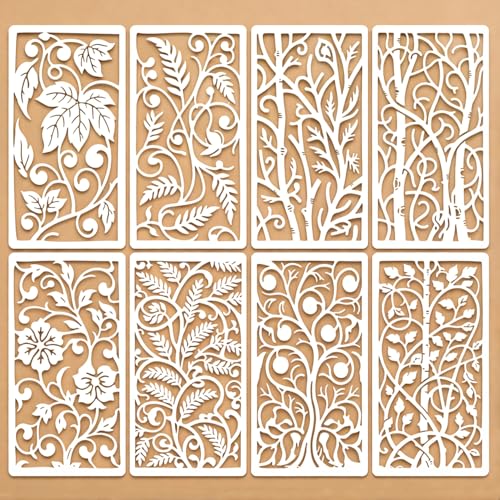 8 Pcs Tree Texture Stencils for Painting Reusable Plastic 4.52×8.66 Inch Tree Branches Stencils Drawing Templates for Crafts DIY Wall Canvas Notebook Knit Card Wood - color: Style E