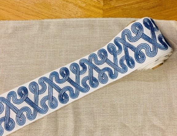 White & Blue Woven Embroidery Trim Tape 3" Width H-013/1-46 Home Furnishing/Interior Design/Upholstery/Drapery
