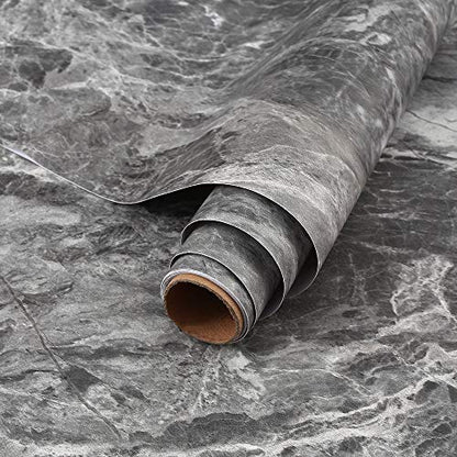 burgeliy Grey Marble Vinyl Wrap Protector Auto Modification Wallpaper 24"x196" Classic Style, Waterproof, Heat-Resistant,3D Thickened Peel and Stick, Countertops, Cabinets, Self Adhesive Tint Film - size: 24"x196"
