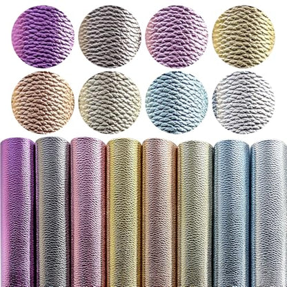 8 Pcs Metallic Lichi Texture Faux Leather Sheets, 8.3" x 11.8" Embossed Pattern PU Leather for DIY Earrings Keychains Pouches - color: Lychee