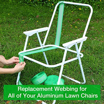 HESTYA 2 Rolls 2 1/4 Inch x 100 Feet Lawn Chair Webbing Folding Polypropylene Webbing for Outdoor Furniture Seat Repair Replacement - color: Green White