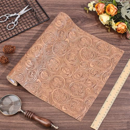 54 x 11.8 Inch Flower PU Leather Rolls Floral Embossed Sheet - color: Peru 2