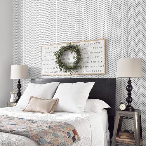 Black and White Wallpaper Striped Contact Paper Modern Wall Paper Peel and Stick Herringbone Renter Friendly Self-Adhesive Waterproof Removable Bathroom Bedroom Vinyl 17.3" x 78.7" - color: White and Black, size: 17.3" x 78.7"