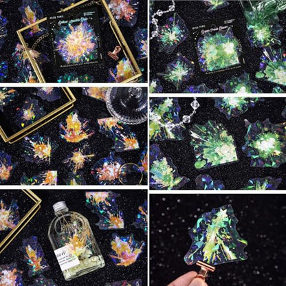 120 Pcs Holographic Splatter PET Stickers for Scrapbooking - color: Blossom Sparks Series