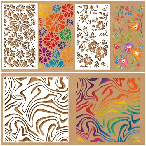 32 Pcs Texture Stencils Painting Reusable Geometric Stencils for Crafts Plastic Abstract Layering Stencil Drawing Templates for DIY Wall Canvas Knit Notebook Card Wood - color: Style F
