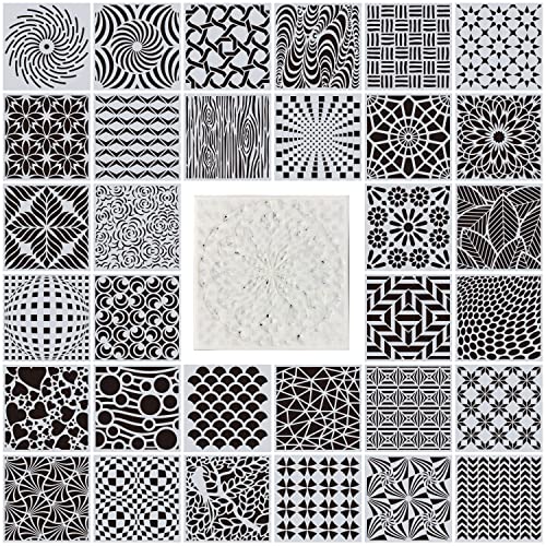 32 Pack Geometric Stencils 6 x 6 Inch Painting Templates for Scrapbooking Cookie Tile Furniture Wall Floor Decor Craft Drawing Tracing DIY Art Supplies - size: 6inch-2