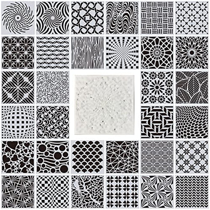 32 Pack Geometric Stencils 6 x 6 Inch Painting Templates for Scrapbooking Cookie Tile Furniture Wall Floor Decor Craft Drawing Tracing DIY Art Supplies - size: 6inch-2