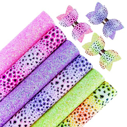 10pcs Colorful Rainbow Leopard Printed Faux Leather Sheets 8x12 inch Shiny Candy Color Glow in The Dark Chunky Glitter Girl Fabric for Bows (Rainbow Leopard), 19039 - color: Rainbow Leopard