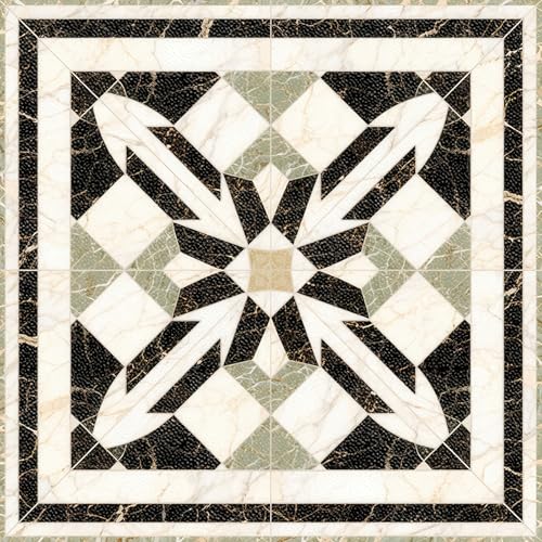 HOMETITUTE Green Marble Inlay Peel Stick Floor Tile 12x12 Vinyl - color: Black