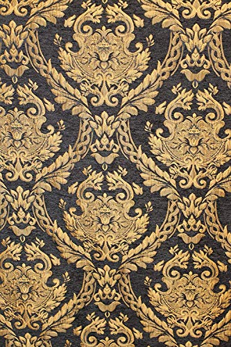 Damask Tapestry Chenille Fabric - Upholstery Fabric, 60" Width - Sold by The Yard (Black/Gold) - color: Black/Gold