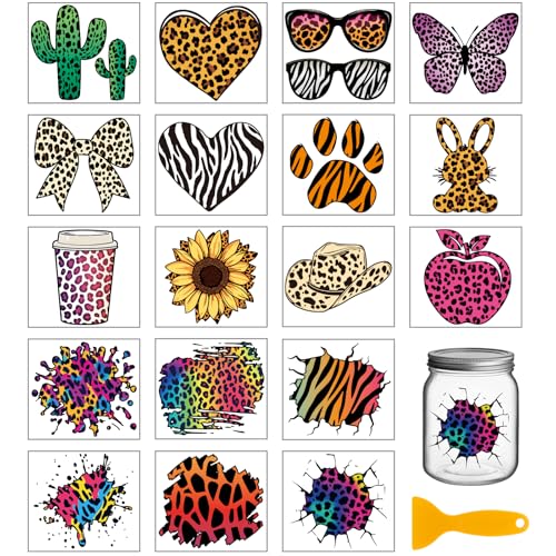 GLOBLELAND 18 Sheets Colorful Daily Plants and Animals Rub on Transfer for Glass Bottle UV DTF Cup Wraps Leopard Zebra Tiger Print Decals Stickers Transfer Stickers Home Decals for Vase Porcelain - style: Animal Fur Texture