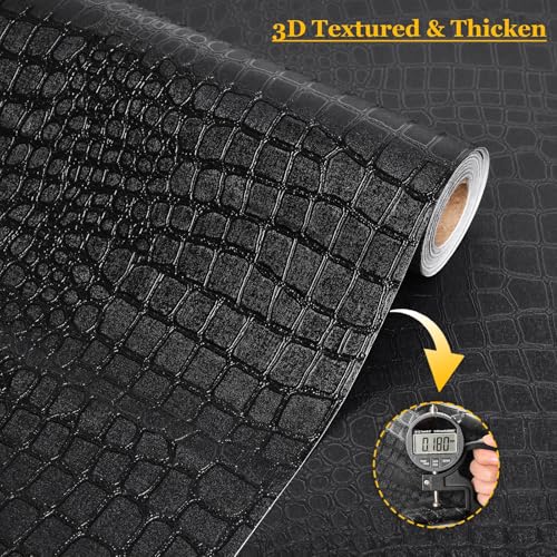 Fititem Black Peel and Stick Wallpaper Crocodile Texture Modern 118”×17.3” - size: 17.3" x 118"
