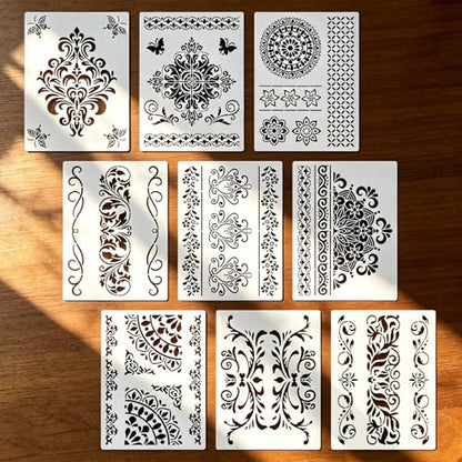9Pcs Mandala Pattern Template Painting Stencil Drawing - style: Datura