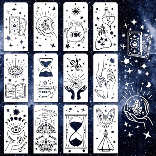 12 Pcs Painting Stencils, Reusable Craft Templates Magic Theme Stencil Template for Wall Decor, Fabric, Wood, Canvas - style: Magic Theme