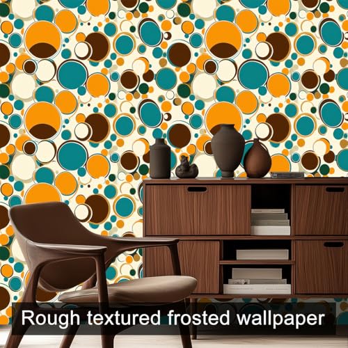 HOMETITUTE Polka Dot Circles Peel Stick Wallpaper 118.1x17.7 Inch Vinyl - color: Retro Orange Blue Circles