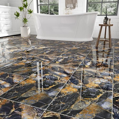 30-Pack 12" x 12" Peel and Stick Floor Tiles Waterproof, Polish Blue Gold Marble Self Adhesive Vinyl Flooring for Bathroom, Kitchen, Living Room, RV, Cover 30 Sq.Ft, Glossy Blue&Golden - color: Polish Blue&Golden Marble