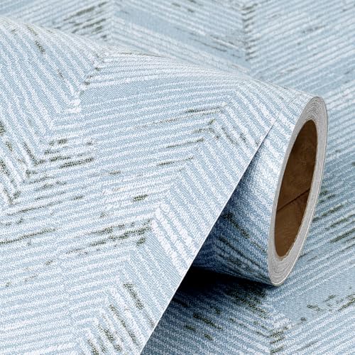 Livelynine 15.8x197 Blue and White Grass Cloth Wallpaper Peel and Stick Contact Paper Removable Herringbone Linen Fabric Wall Paper Rolls for Walls Boys Girls Bedroom Self Adhesive Cabinet Vinyl Wrap - size: 15.8" x 197"