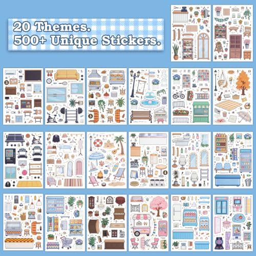 500+ Journaling Sticker Book – Daily Life for Adults & Teens - color: Shop & Town - 20 Sheets