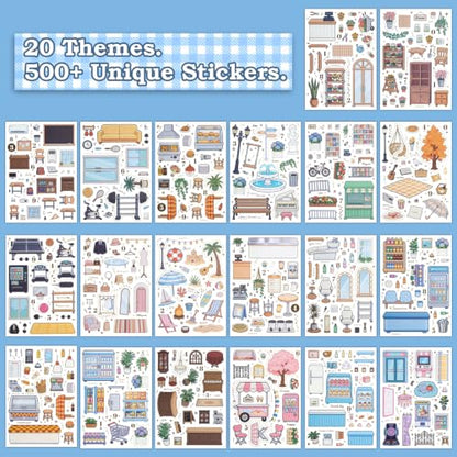 500+ Journaling Sticker Book – Daily Life for Adults & Teens - color: Shop & Town - 20 Sheets