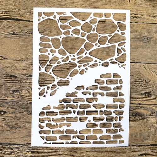 TIAMECH A4 Reusable Cobblestone Brick Wall Stencil for Painting - color: Cobblestone Brick Wall