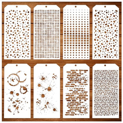 8 Pieces Stencils for Crafts Mixed Media Texture Brick Layering Stencils - style: 8 texture