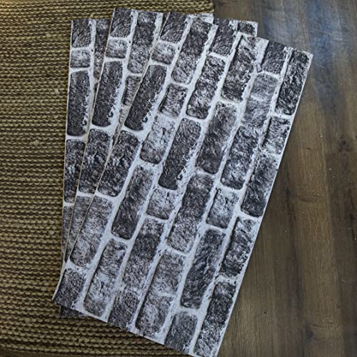 Dundee Deco 3D Wall Panels Faux Brick - Cladding, Charcoal White Stone Look Wall Paneling, Styrofoam Facing for Living Room, Kitchen, Bathroom, Balcony, Bedroom, Set of 10, Covers 54 sq ft - color: Charcoal White