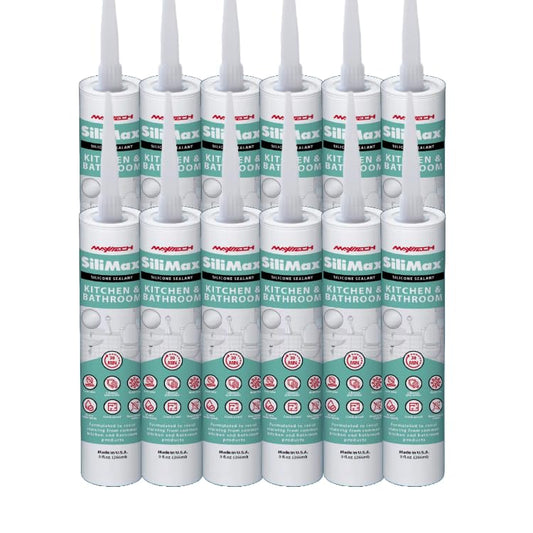 Kitchen & Bathroom Silicone Caulk– 100% Clear Silicone Sealant Waterproof for Sinks, Tubs, Shower Seal & Toilet Seal – Crack-Proof, Quick-Dry Formula Silicone Caulking, 12-Pack - style: 12 Pack