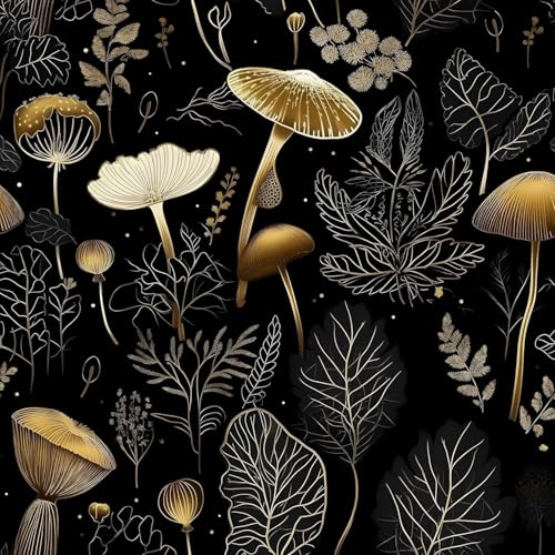 Laatse Dark Mushroom Wallpaper Peel and Stick 17.5" x 197",Black Gold - color: Black Gold, size: 17.5" x 197"