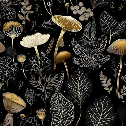 Laatse Dark Mushroom Wallpaper Peel and Stick 17.5" x 197",Black Gold - color: Black Gold, size: 17.5" x 197"