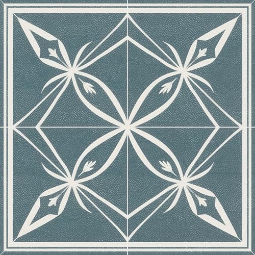 HOMETITUTE Nordic Blue Floral Silhouette Floor 12in Vinyl Tile - color: Blue