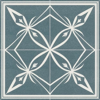 HOMETITUTE Nordic Blue Floral Silhouette Floor 12in Vinyl Tile - color: Blue