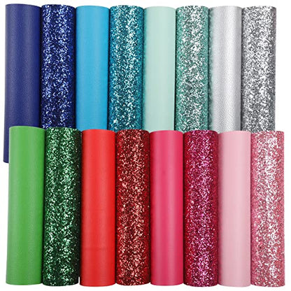 Chunky Glitter Faux Leather Sheets: Picheng Leather Fabric Sheets for DIY - color: Solid Chunky Glitter 16pcs