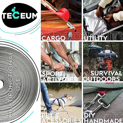 TECEUM Webbing Strap, 3/4" to 2", 10-50 Yds, Multi-Color Heavy Duty Tape - color: Light Gray, size: 1"- 10 yards