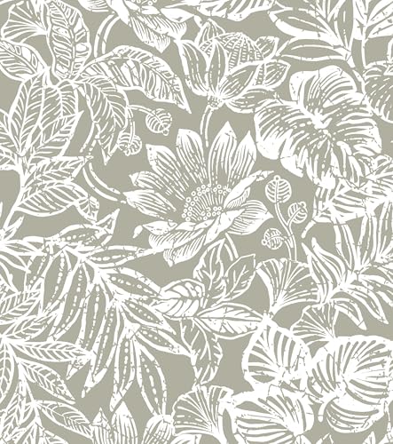 Peel and Stick Wallpaper Vintage Wall Paper Boho Contact Paper Bedroom Bathroom Wallpaper Peel and Stick Grey Brown Tropical Leaf Removable Self-Adhesive Wall Decor 17.3" x 118" - color: Grey Brown, size: 17.3" x 118"