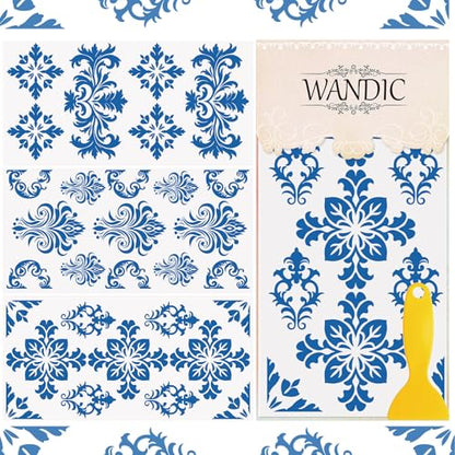 WANDIC 3 Sheets Rub On Transfer Stickers, Blue and White Porcelain Damask Decals Waterproof Stickers for Albums Furniture,15 * 30cm - color: Blue and White Porcelain Pattern