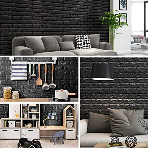 3D Wall Panels Peel and Stick, 58 Sq Ft Coverage, Faux Brick Black - color: Black, size: 58 Sq Ft Coverage