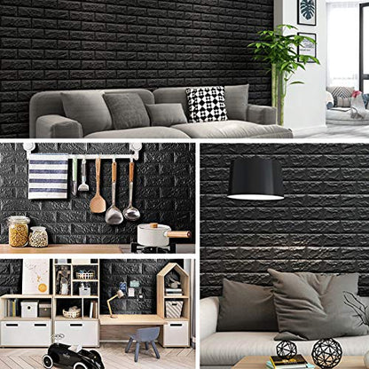 3D Wall Panels Peel and Stick, 58 Sq Ft Coverage, Faux Brick Black - color: Black, size: 58 Sq Ft Coverage