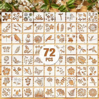 Marspark 72 Pcs Small Flowering Plants Stencils for Crafts Reusable, 3 Inch