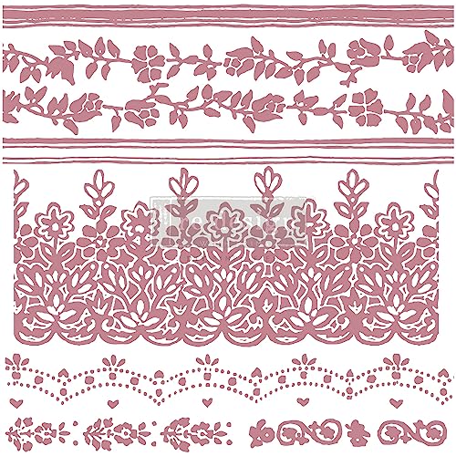 Redesign Decor Clear-Cling Stamps - Floral Borders for Wall Paint Wall Art Furniture Decorative nightstand Bed Side Stand Large Vanity Table Set Makeup Vanity Dressing Table Computer Desk