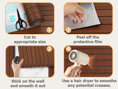 Arthome Peel and Stick Slat Wall Panels 15.7 "x240,Self-Adhesive PVC Wood Grain Wallpaper Panel,3D Thick Faux Soundproof Backsplash Accent Wall Tile for Walls & Furniture (Walnut Coverage 26 Sq.ft) - color: Walnut, size: 15.7" x 240"
