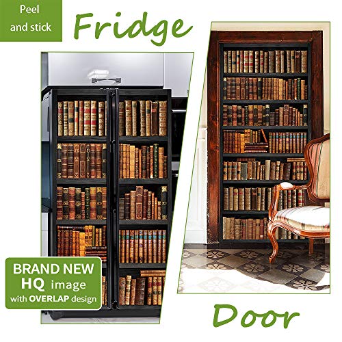 Modern Art Self Stick Vinyl Door Mural Sticker, Peel and Stick Removable Refrigerator Wrap Decal, Book Shelf, 32.3x78.7, 2 Pcs Set - color: Book Shelf